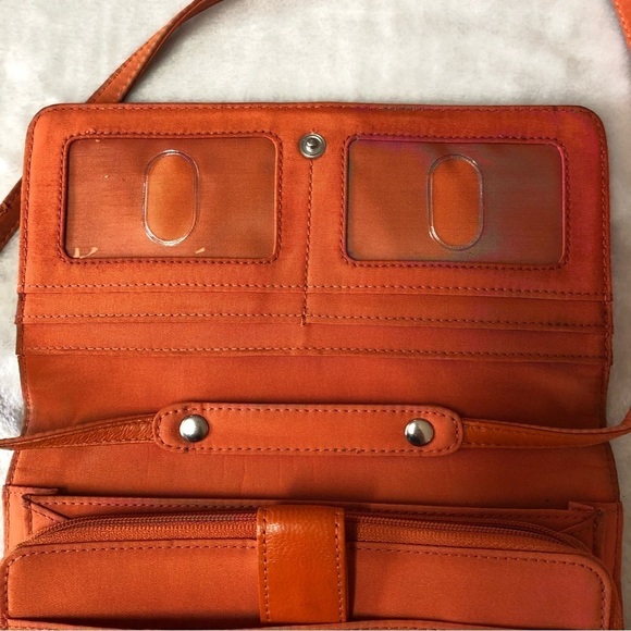 Pelle Studio Leather Burnt Orange Tri Fold Crossbody Purse Bag - Picture 4 of 14